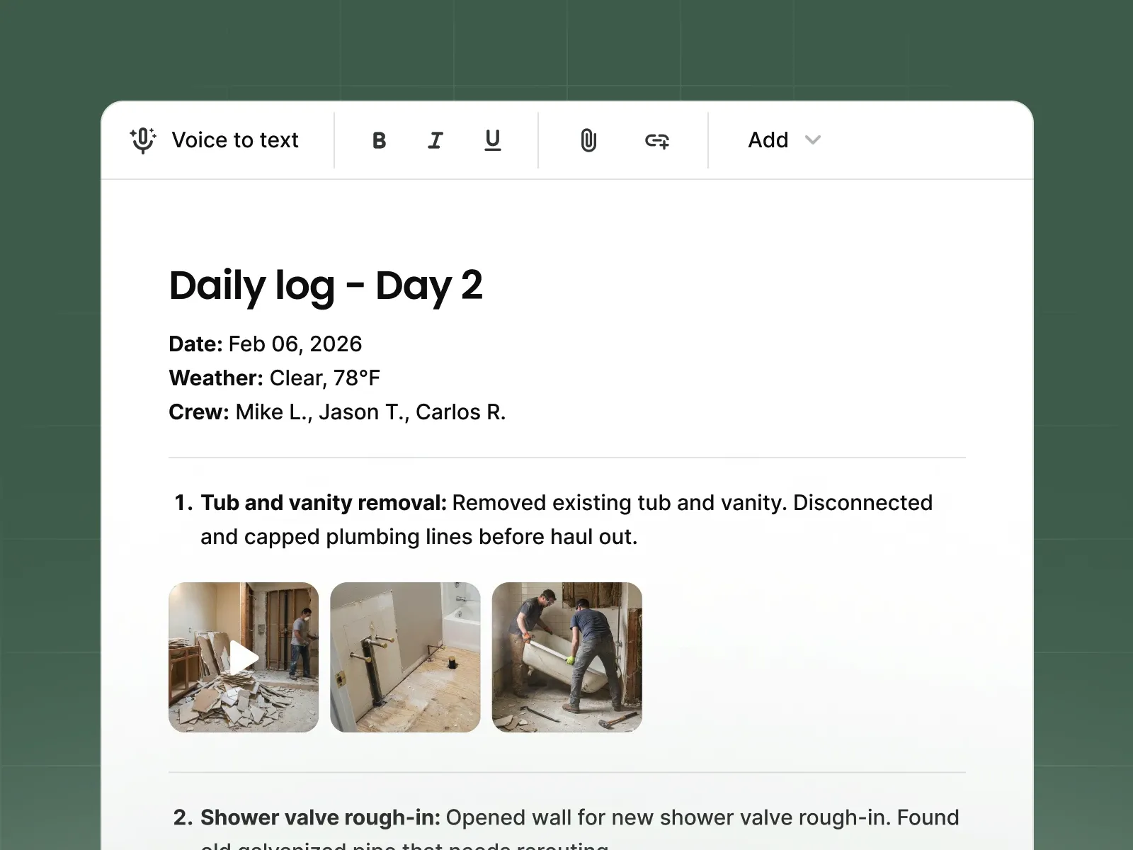 Daily log document