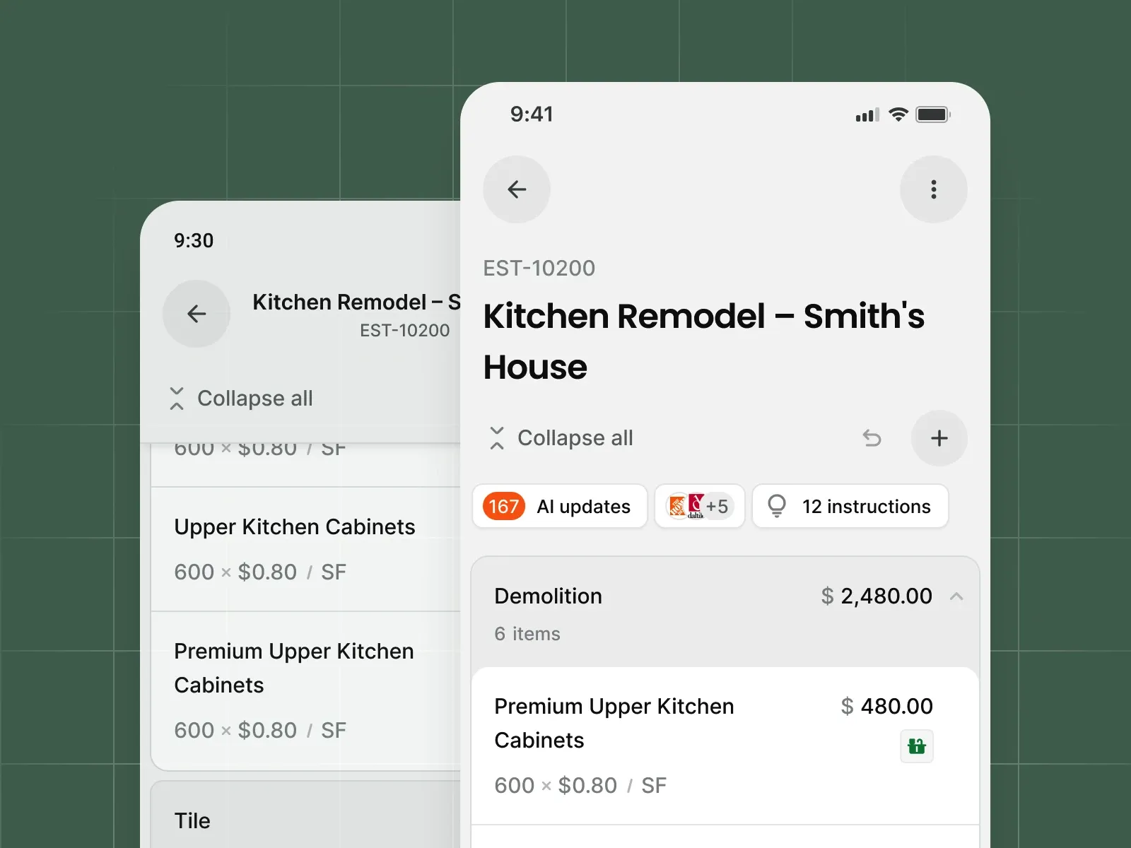 Handoff AI estimates view