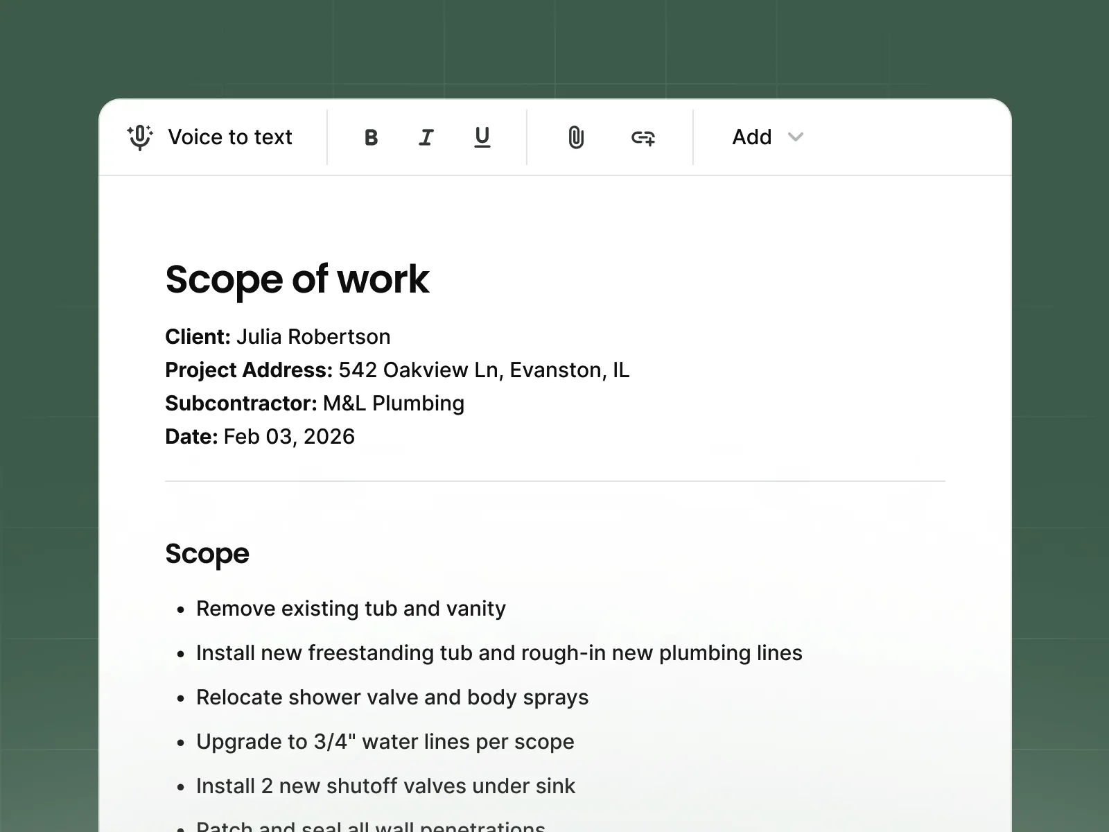 Scope of work document