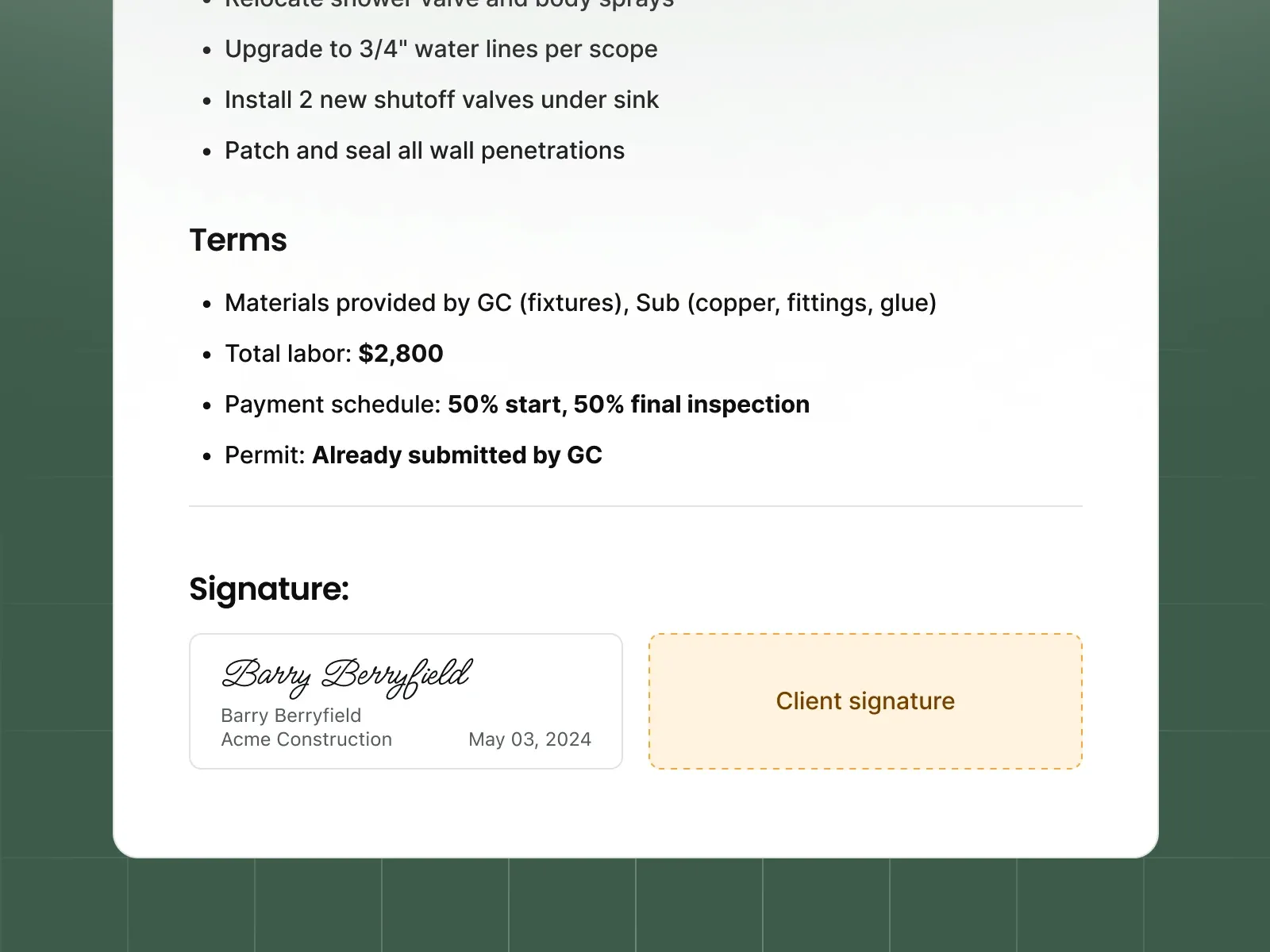 Punchlist document