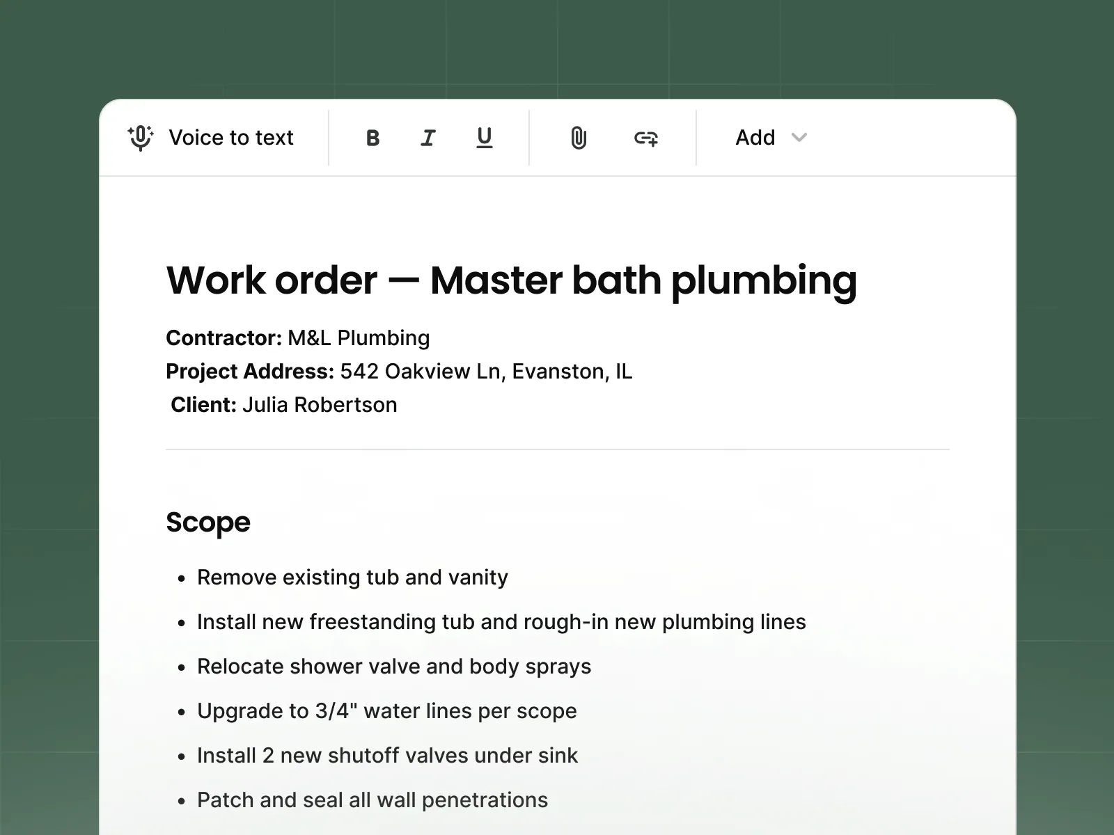 Work order document