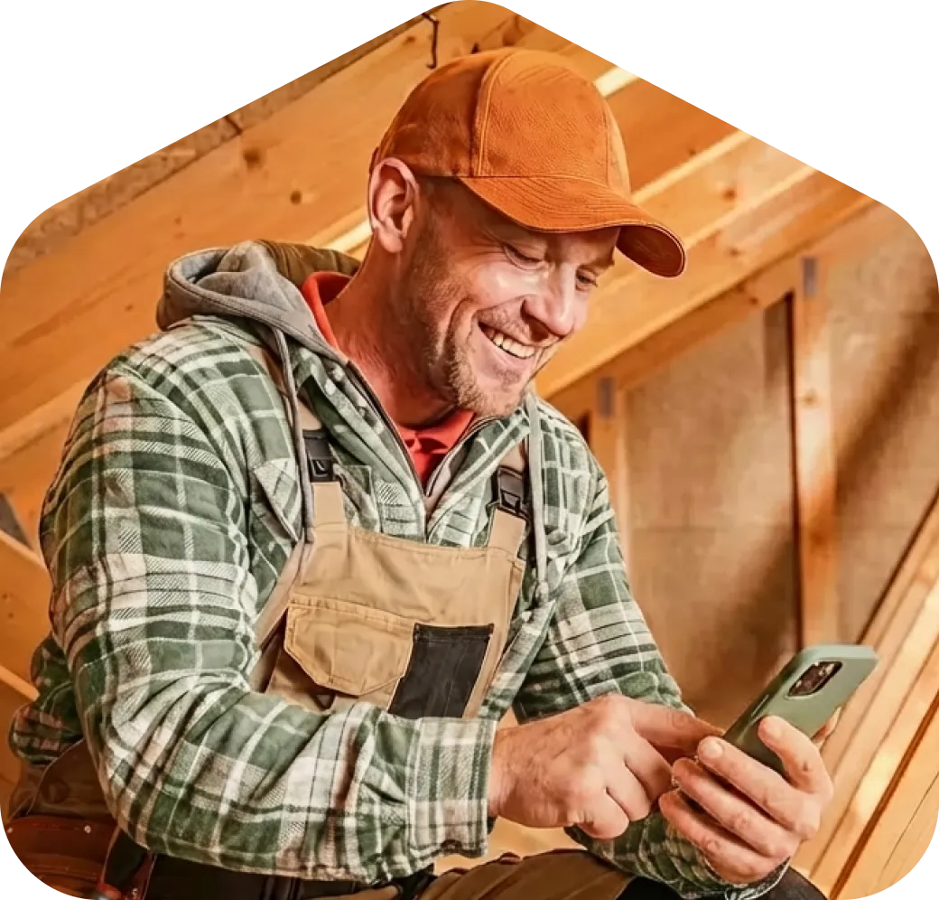 Contractor reviewing their phone on a job site