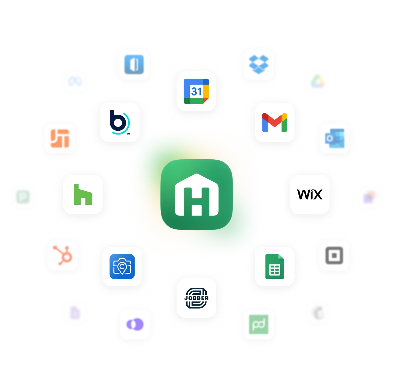 Handoff Zapier Integration interface showing QuickBooks, Slack, and Google Sheets connections